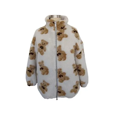 Jacke aus Sherpa-Imitat mit Teddy-Print